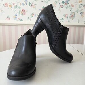 Clark's Bendables Leather Womens 8.5M Black‎ Shoes 2" Block Heel Lagenlook 62673